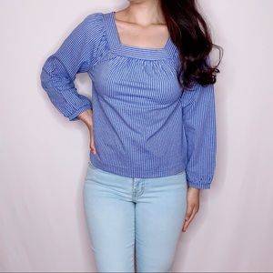 J. Crew Blouse | Square Neck | Seersucker | Long Sleeve